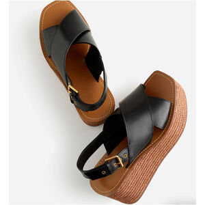 Madewell Amee Wedge Sandals 6 Black Leather NWT Platform NU912 90s Y2K Resort